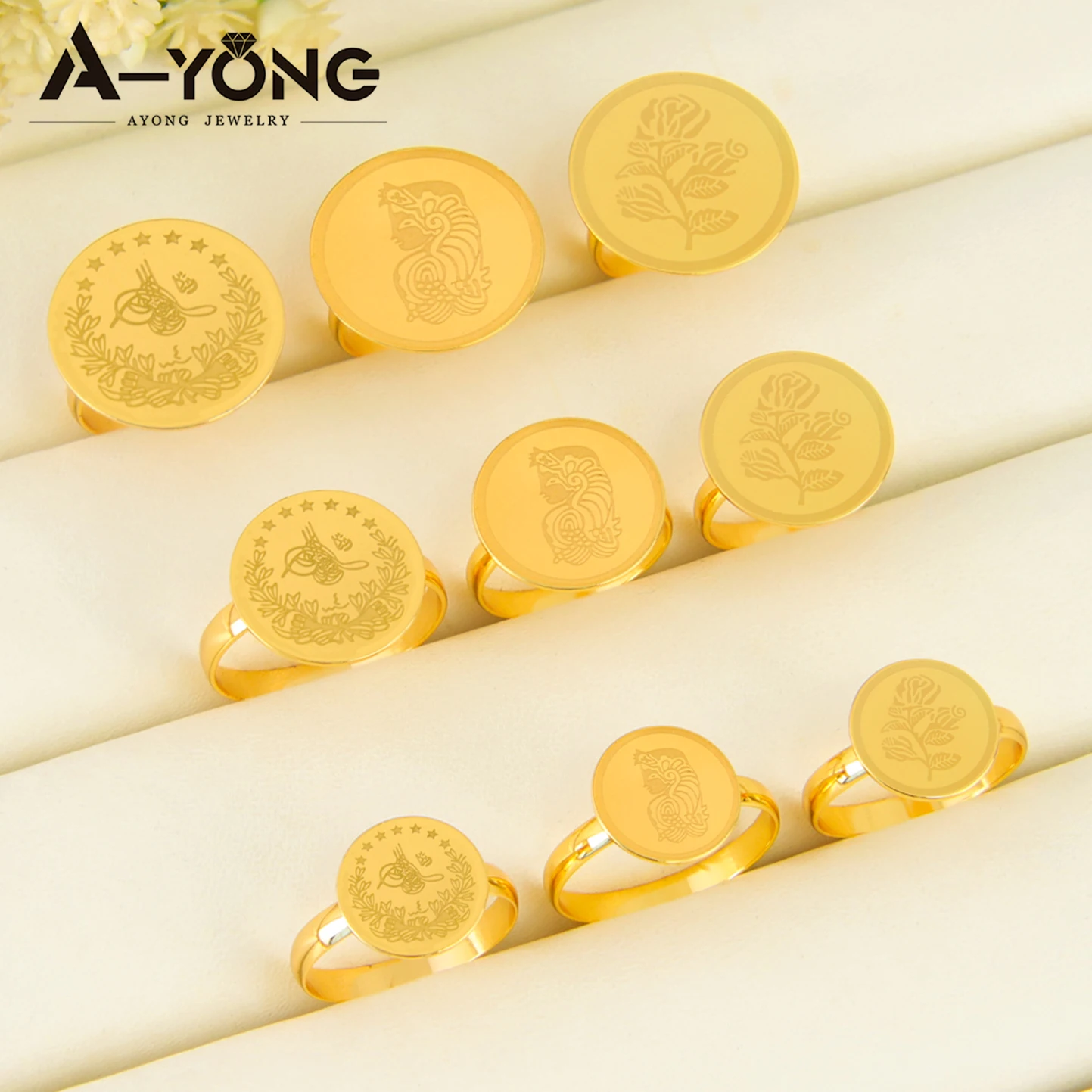Nigeria Wedding Jewelry Rings 21k Gold Plated Arabic Muslim Coins Fashion Finger Ring Middle East Women Event Party Jewelrys thumbnail 2