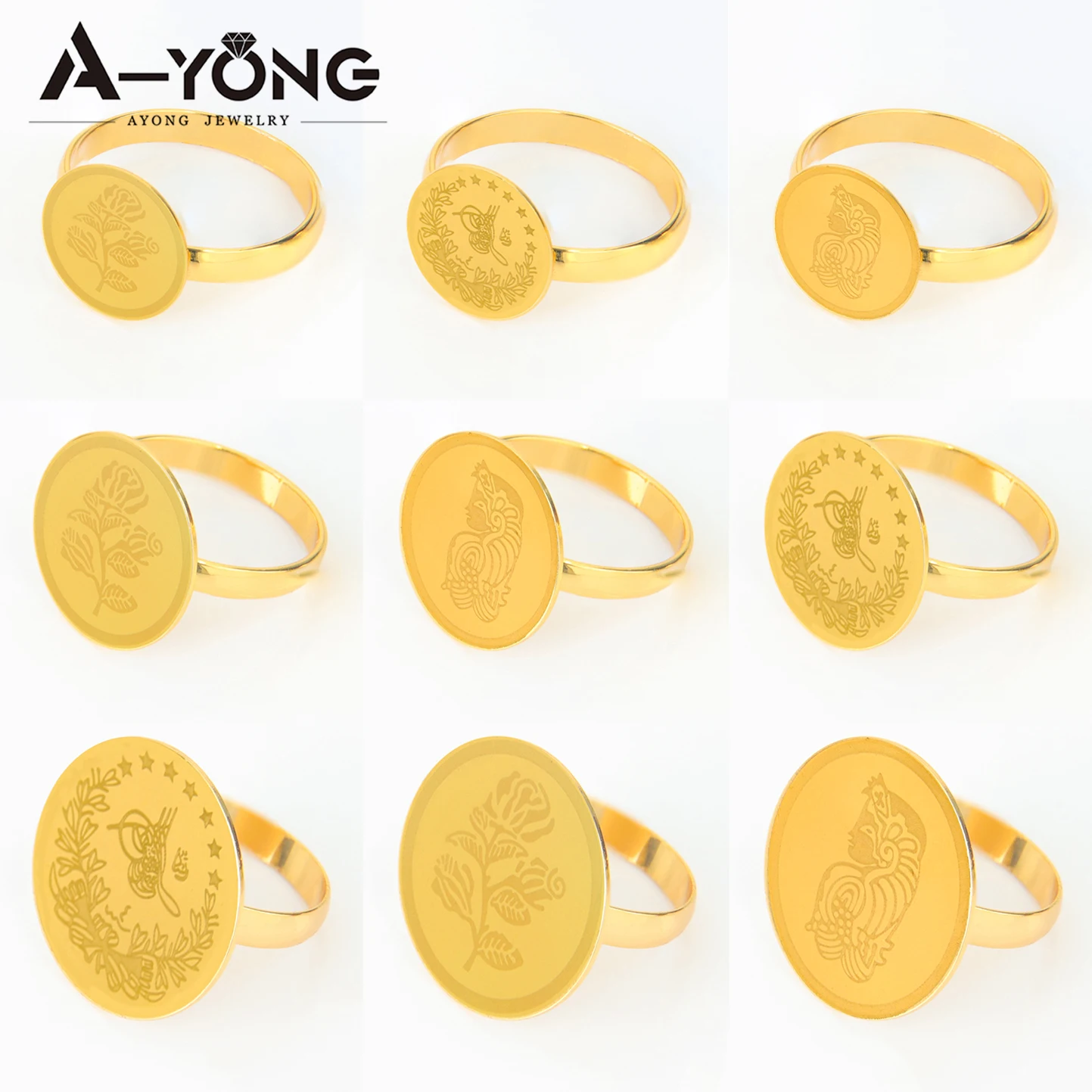 Nigeria Wedding Jewelry Rings 21k Gold Plated Arabic Muslim Coins Fashion Finger Ring Middle East Women Event Party Jewelrys