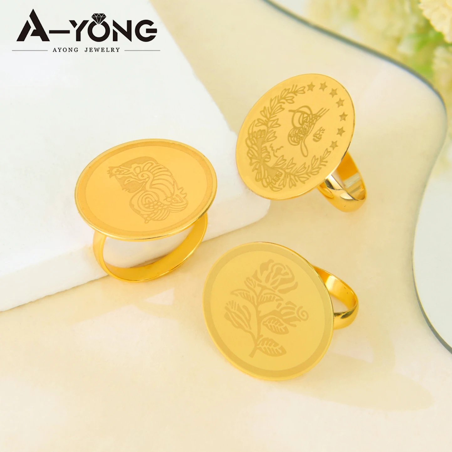Nigeria Wedding Jewelry Rings 21k Gold Plated Arabic Muslim Coins Fashion Finger Ring Middle East Women Event Party Jewelrys thumbnail 3