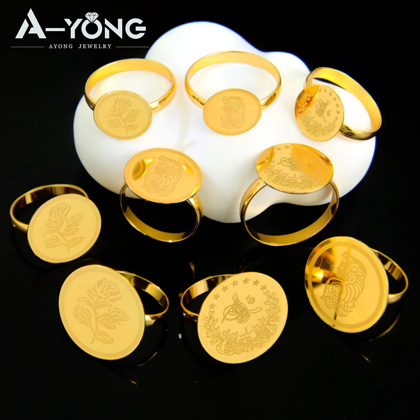 Nigeria Wedding Jewelry Rings 21k Gold Plated Arabic Muslim Coins Fashion Finger Ring Middle East Women Event Party Jewelrys thumbnail 5