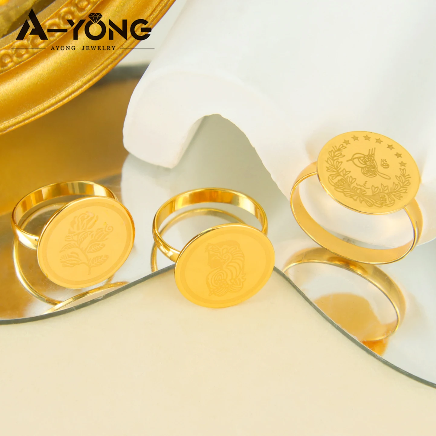 Nigeria Wedding Jewelry Rings 21k Gold Plated Arabic Muslim Coins Fashion Finger Ring Middle East Women Event Party Jewelrys thumbnail 4