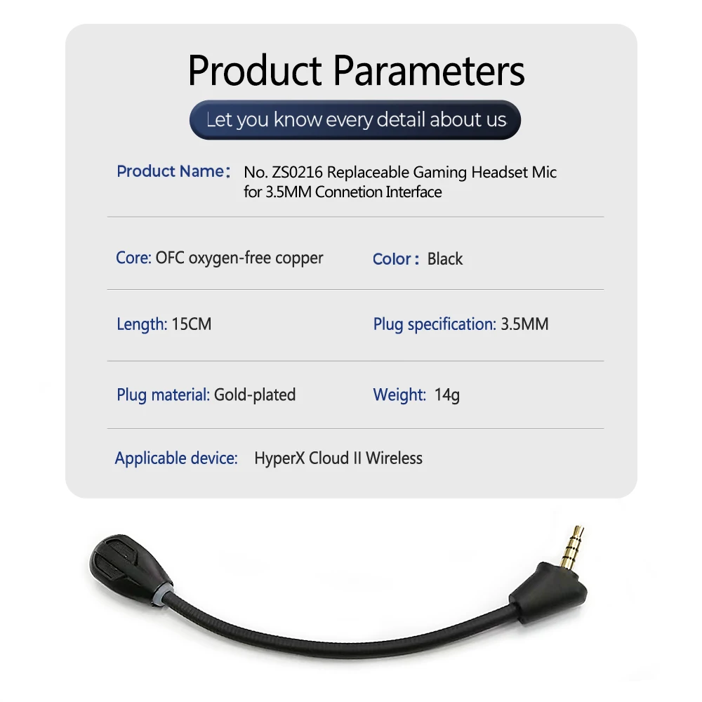3.5MM jack Detachable Headset Microphone Noise-reducing Game Mic for HyperX Cloud II Wireless Headphone Replaceable Accessory thumbnail 6