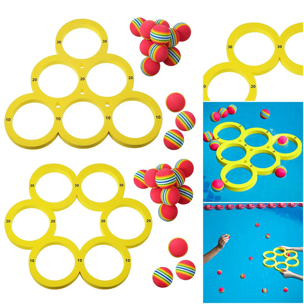 1set Fun Splash Water Sports Floating Pool Game Toy with 10 Rainbow Balls Throwing Game Water Sports EVA Throwing Circle Sets thumbnail 2