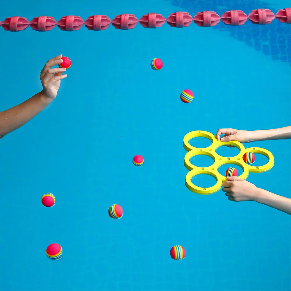 1set Fun Splash Water Sports Floating Pool Game Toy with 10 Rainbow Balls Throwing Game Water Sports EVA Throwing Circle Sets thumbnail 6