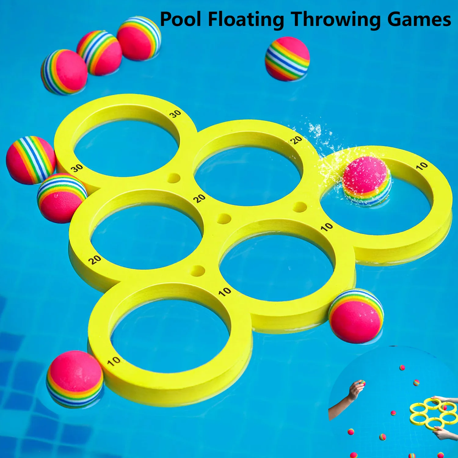 1set Fun Splash Water Sports Floating Pool Game Toy with 10 Rainbow Balls Throwing Game Water Sports EVA Throwing Circle Sets thumbnail 3