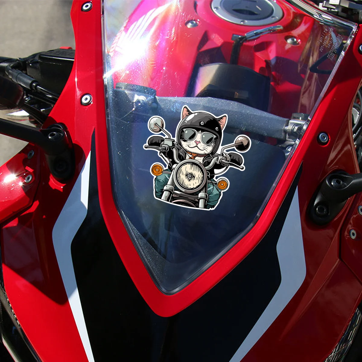 Retro Cat Knight Reflective Stickers Motorcycle Scooter Moto Body Windshield Helmet Vinyl Decals Accessories For Harley Vespa thumbnail 6