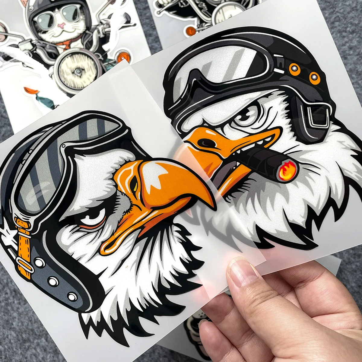 Retro Cat Knight Reflective Stickers Motorcycle Scooter Moto Body Windshield Helmet Vinyl Decals Accessories For Harley Vespa thumbnail 5