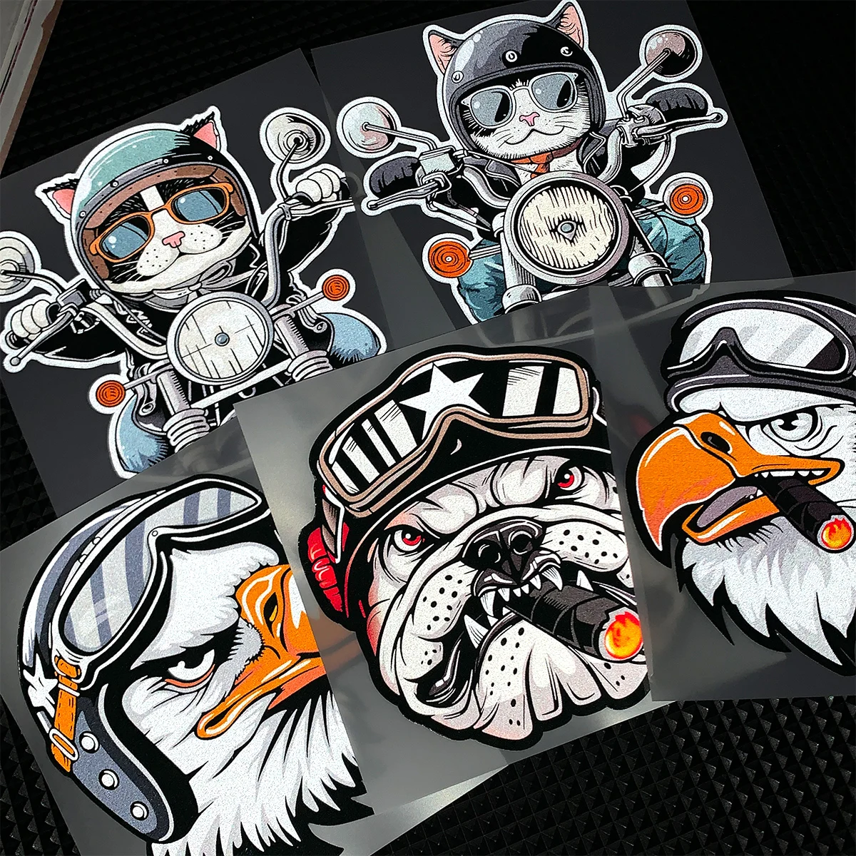 Retro Cat Knight Reflective Stickers Motorcycle Scooter Moto Body Windshield Helmet Vinyl Decals Accessories For Harley Vespa thumbnail 3