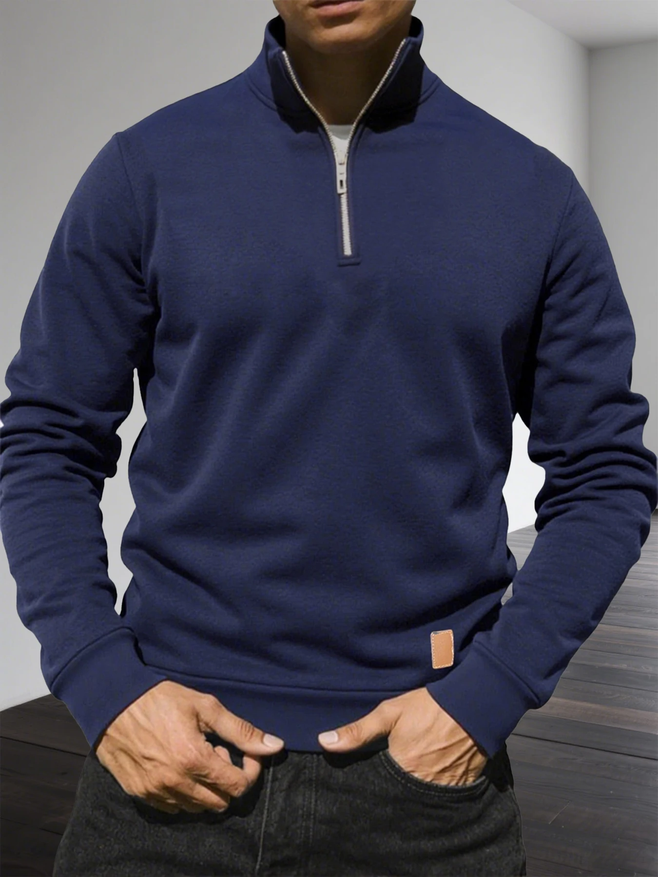 Men's Half Zipper Sweatshirts Long Sleeve Solid Color Pullover Turtleneck Streetwear Winter Warm Jacket Sport Coats thumbnail 4