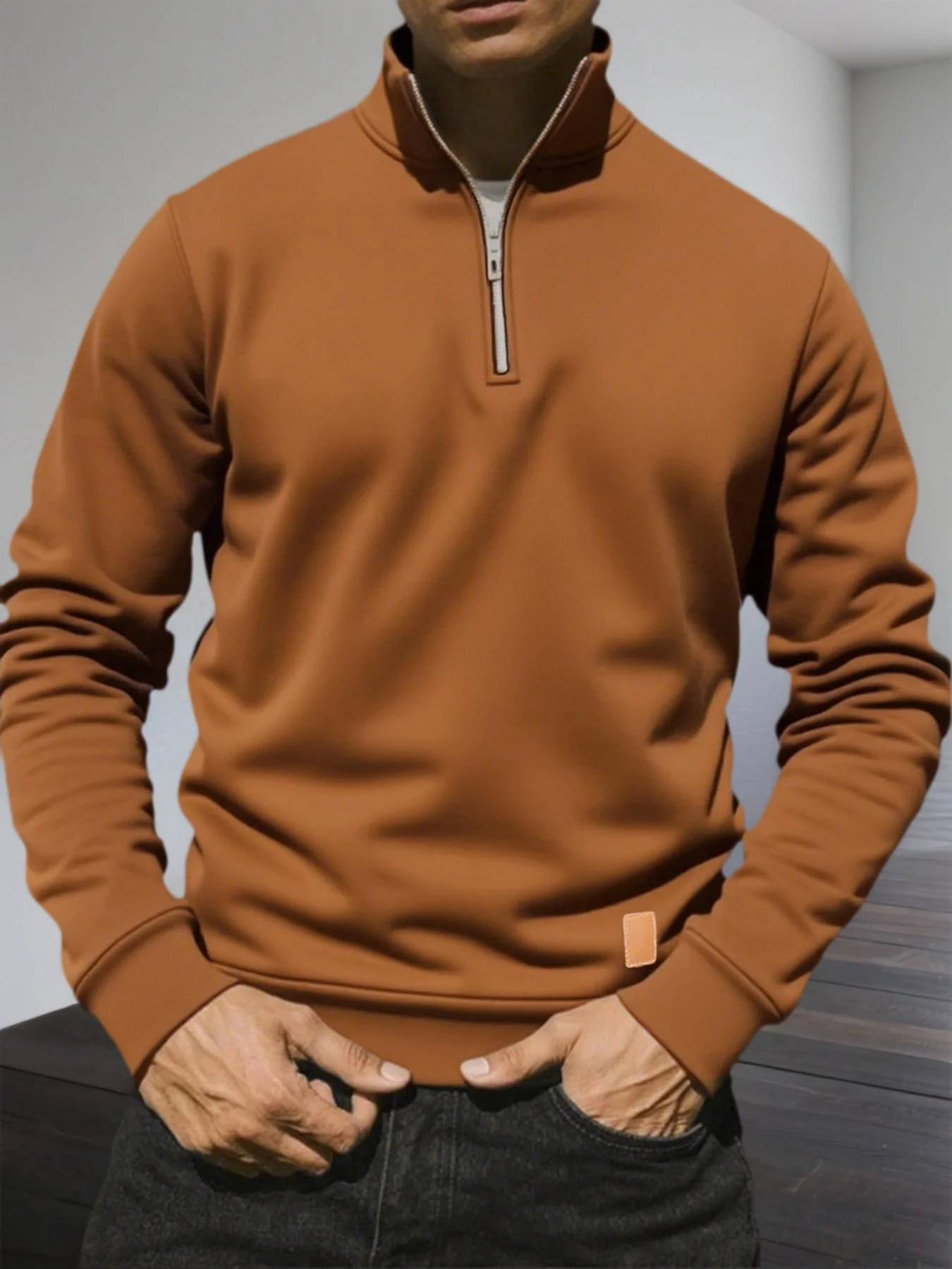 Men's Half Zipper Sweatshirts Long Sleeve Solid Color Pullover Turtleneck Streetwear Winter Warm Jacket Sport Coats thumbnail 5