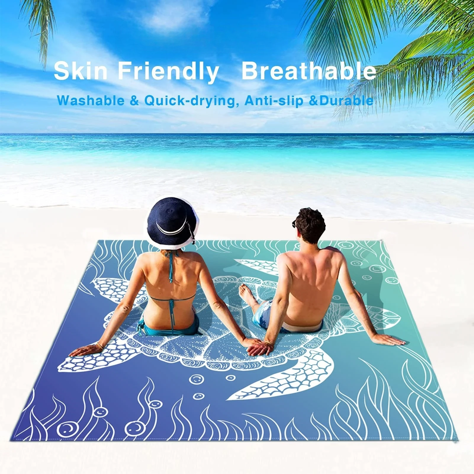 Beach Blanket Sandproof Lightweight Durable Extra Large Beach Mat,Outdoor Travel Picnic Blanket , Green Sea Turtle) thumbnail 5