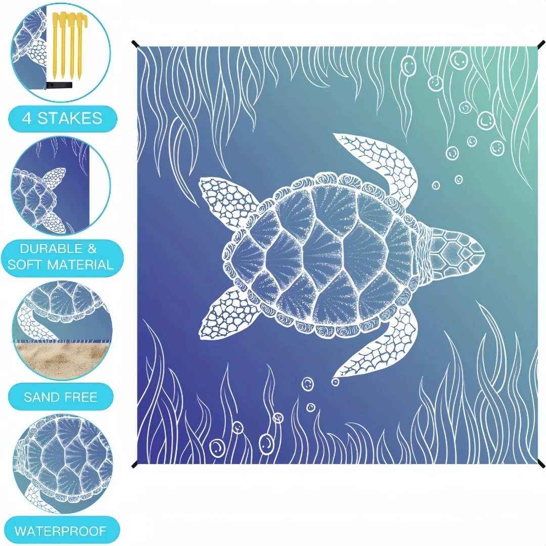 Beach Blanket Sandproof Lightweight Durable Extra Large Beach Mat,Outdoor Travel Picnic Blanket , Green Sea Turtle) thumbnail 3