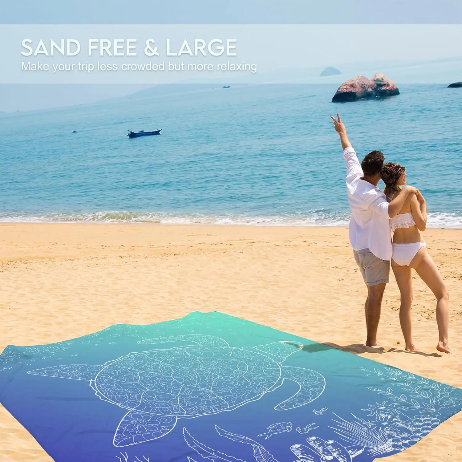 Beach Blanket Sandproof Lightweight Durable Extra Large Beach Mat,Outdoor Travel Picnic Blanket , Green Sea Turtle) thumbnail 6