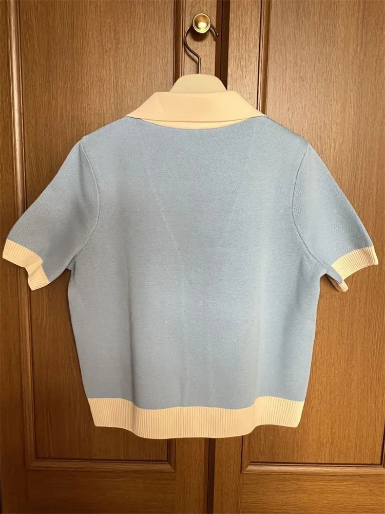 Tossy Knit Sweater Cardigan Coat Female Pocket V-Neck Contrast Short Sleeve Patchwork Elegant Vest Women's Knitwear Cardigan Top thumbnail 6