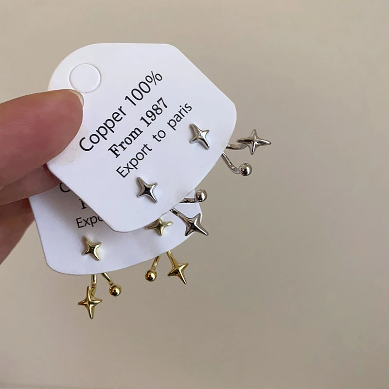 Korean Fashion Metal Four-Star Stud Earrings for Women Exquisite Gold Color Star Temperament Earrings Aesthetic Jewelry Gift thumbnail 3