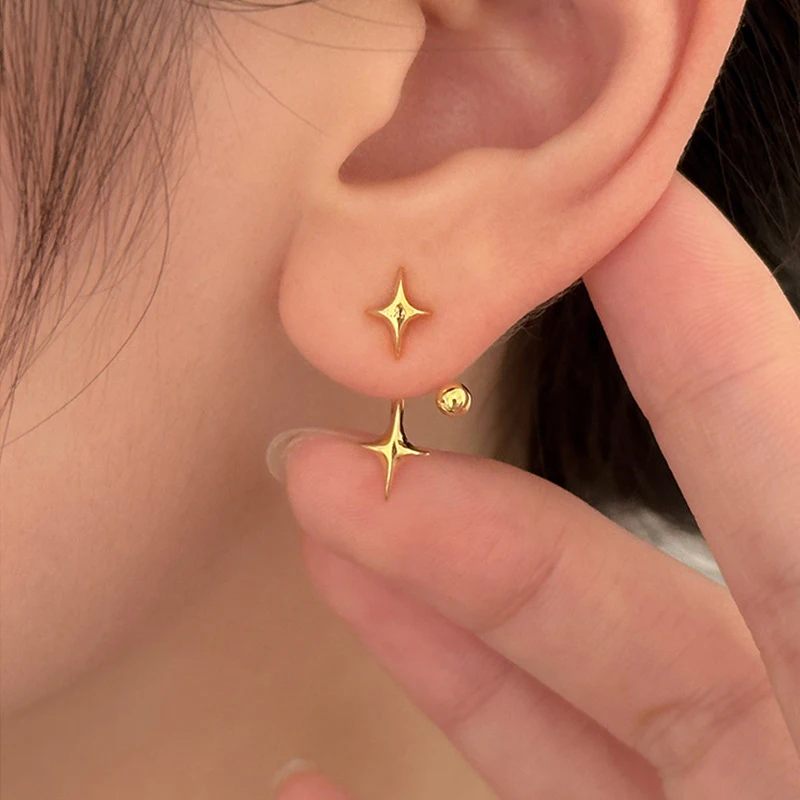 Korean Fashion Metal Four-Star Stud Earrings for Women Exquisite Gold Color Star Temperament Earrings Aesthetic Jewelry Gift thumbnail 2
