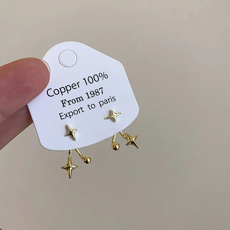 Korean Fashion Metal Four-Star Stud Earrings for Women Exquisite Gold Color Star Temperament Earrings Aesthetic Jewelry Gift thumbnail 5