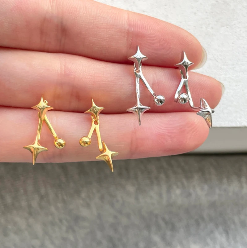Korean Fashion Metal Four-Star Stud Earrings for Women Exquisite Gold Color Star Temperament Earrings Aesthetic Jewelry Gift thumbnail 6