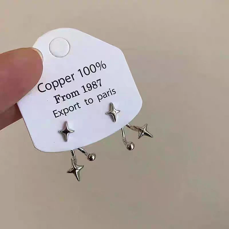 Korean Fashion Metal Four-Star Stud Earrings for Women Exquisite Gold Color Star Temperament Earrings Aesthetic Jewelry Gift thumbnail 4
