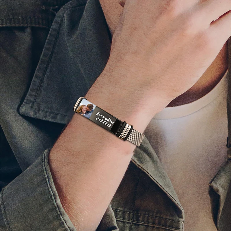 Customized Photo Text Bracelet Personalized Stainless Steel Men`s Bracelet Engravable Picture Can Be Custom Family Friends Photo thumbnail 2