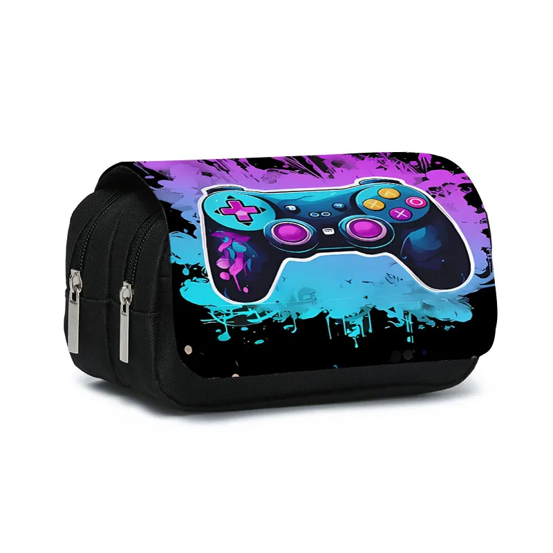 Game Controller Double Layered Flip Pen Case for Boy and Girls Best Gifts 2D Cartoon School Supplies Pencil Case for Children