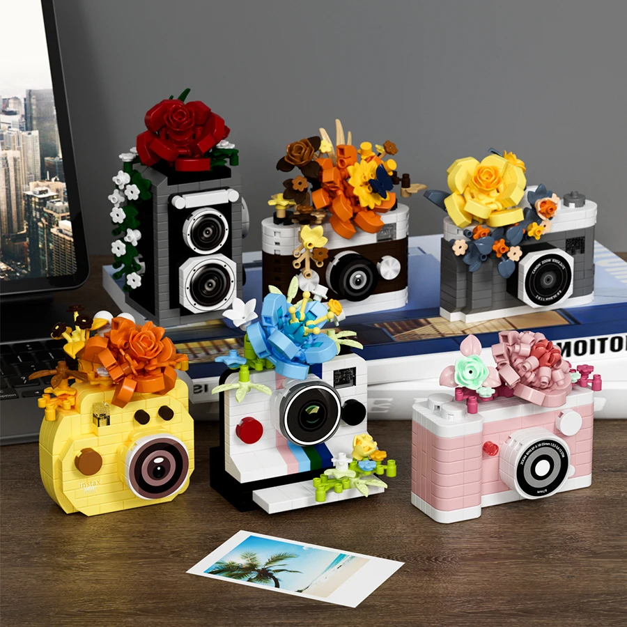 Creative Camera&Flowers Building Blocks DIY Toys Small Particle Bricks Assembly Puzzle Toys For Kids Gifts Sets thumbnail 2