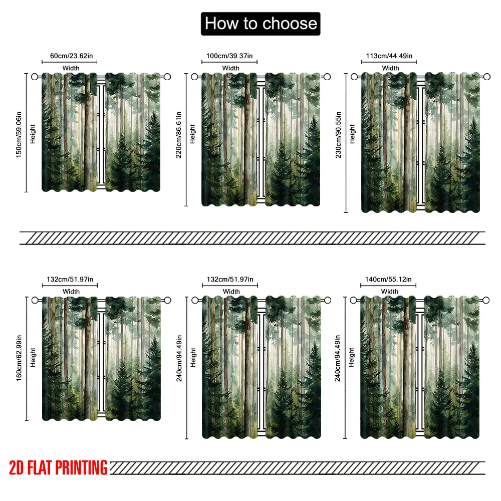 2pcs 2D flat printing Window Treatment Curtains Forest Versatile Durable Polyester Without Electricity Festive Curtains Use for thumbnail 3