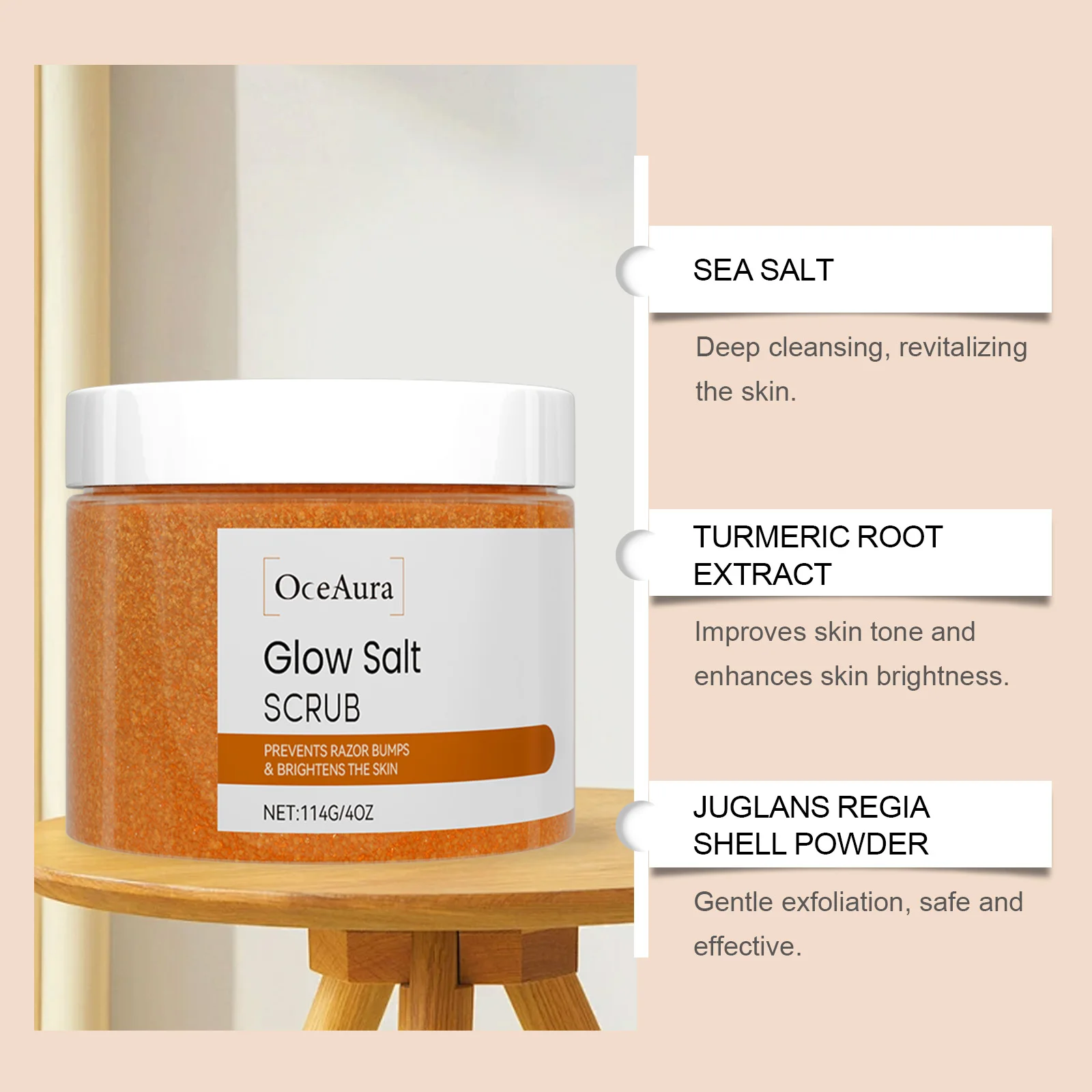 Turmeric Body Scrub Moisturizing & Cleansing Exfoliant for Glowing Skin Body Care Product Gentle Formula for All Skin Types thumbnail 5
