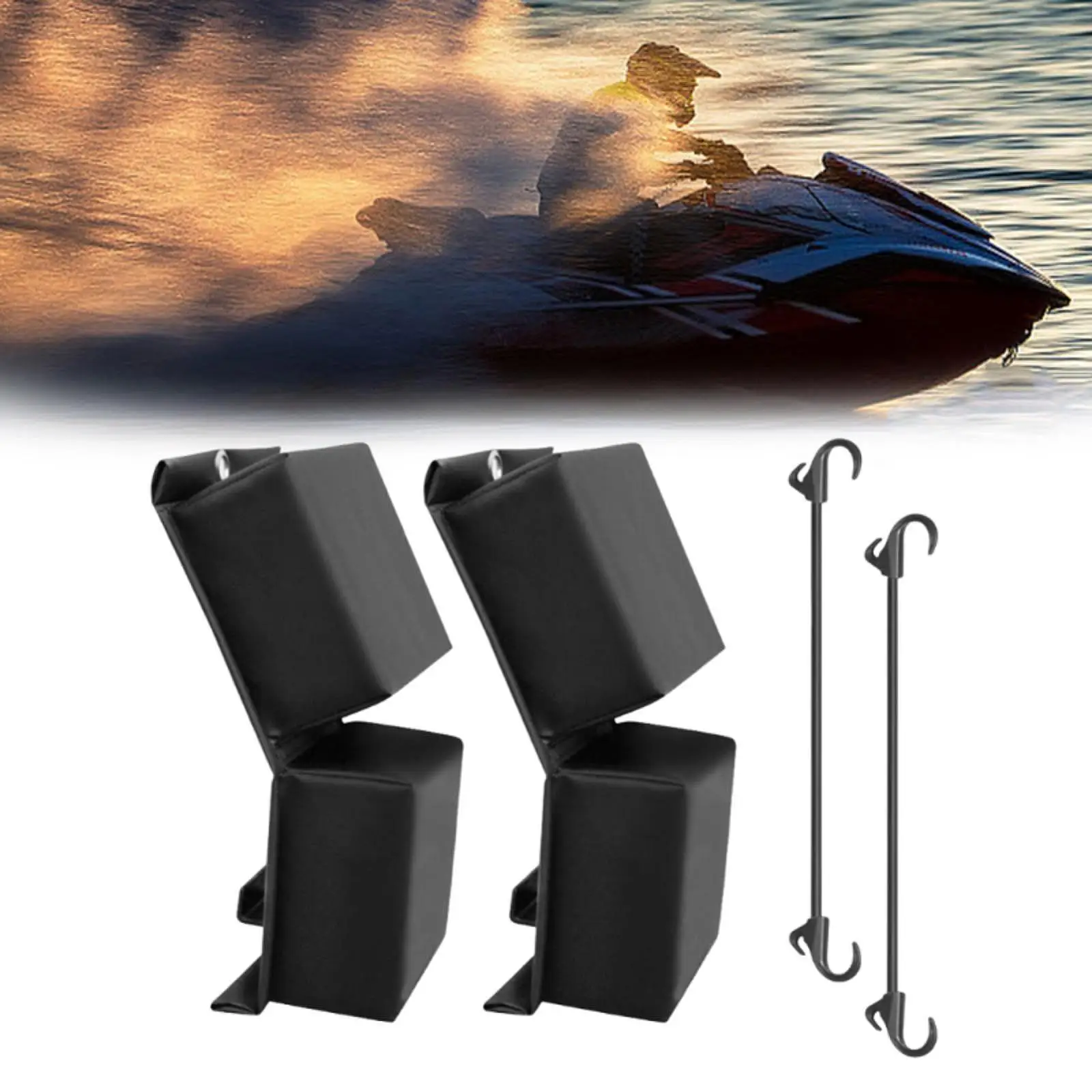 2Pcs/Set Fender Bumper Boat Dock Fender Protector with Elastic Cords for Docking PVC Black Protector Sturdy Safe Jet Ski Bumper thumbnail 2