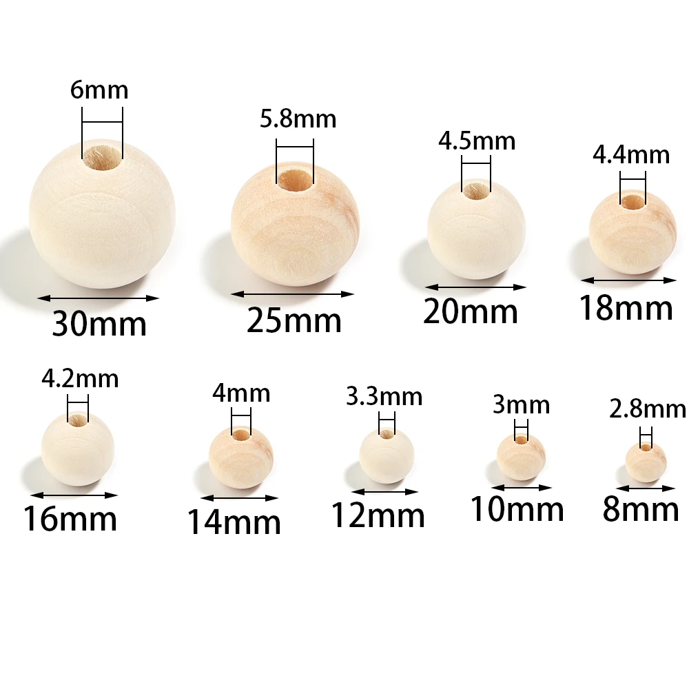 10-100pcs 6-30mm Natural Wood Beads Round Unfinished Wooden Balls for DIY Crafts Kids Arts Toy Home Decoration Handmade Supplies thumbnail 2