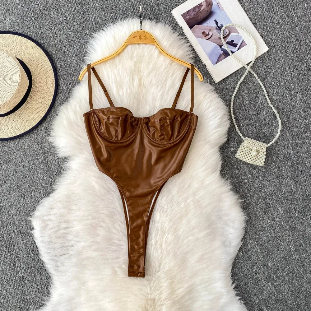 Chic Off Shoulder PU split basics Camis Fashion Fairy Tank Top Women Summer Crop Top  Bodysuits Hotsweet Streetwear thumbnail 3