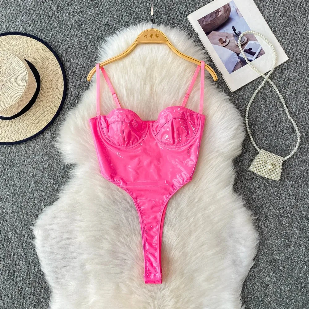 Chic Off Shoulder PU split basics Camis Fashion Fairy Tank Top Women Summer Crop Top  Bodysuits Hotsweet Streetwear thumbnail 4