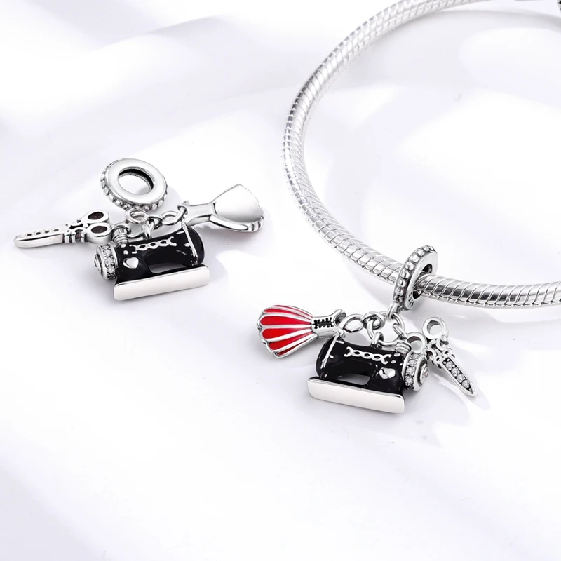 Red Series Charms Beads Pendan 925 Sterling Silver Suitcase Red Wine High Heels Cherry Charm Fit Original Bracelet Woman Jewelry thumbnail 4