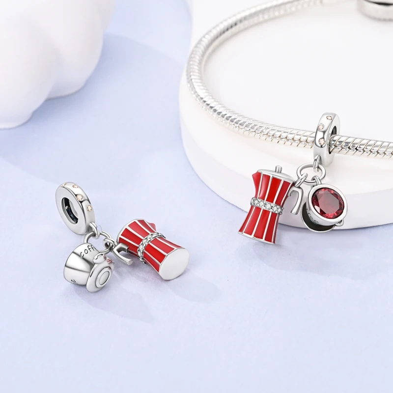 Red Series Charms Beads Pendan 925 Sterling Silver Suitcase Red Wine High Heels Cherry Charm Fit Original Bracelet Woman Jewelry thumbnail 5