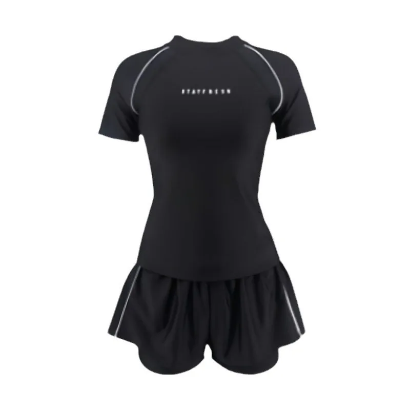 Sports Swimsuit, Swimsuit, Women's New Plus Size Two-piece Set, Short Sleeved, Student Hot Spring Conservative Swimsuit thumbnail 4