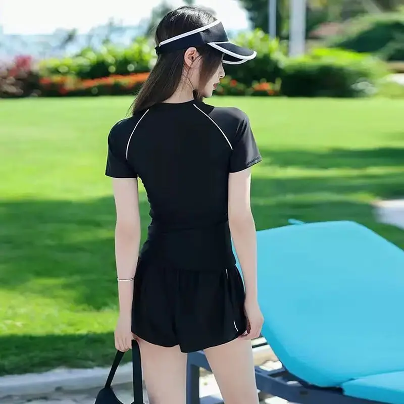 Sports Swimsuit, Swimsuit, Women's New Plus Size Two-piece Set, Short Sleeved, Student Hot Spring Conservative Swimsuit thumbnail 3