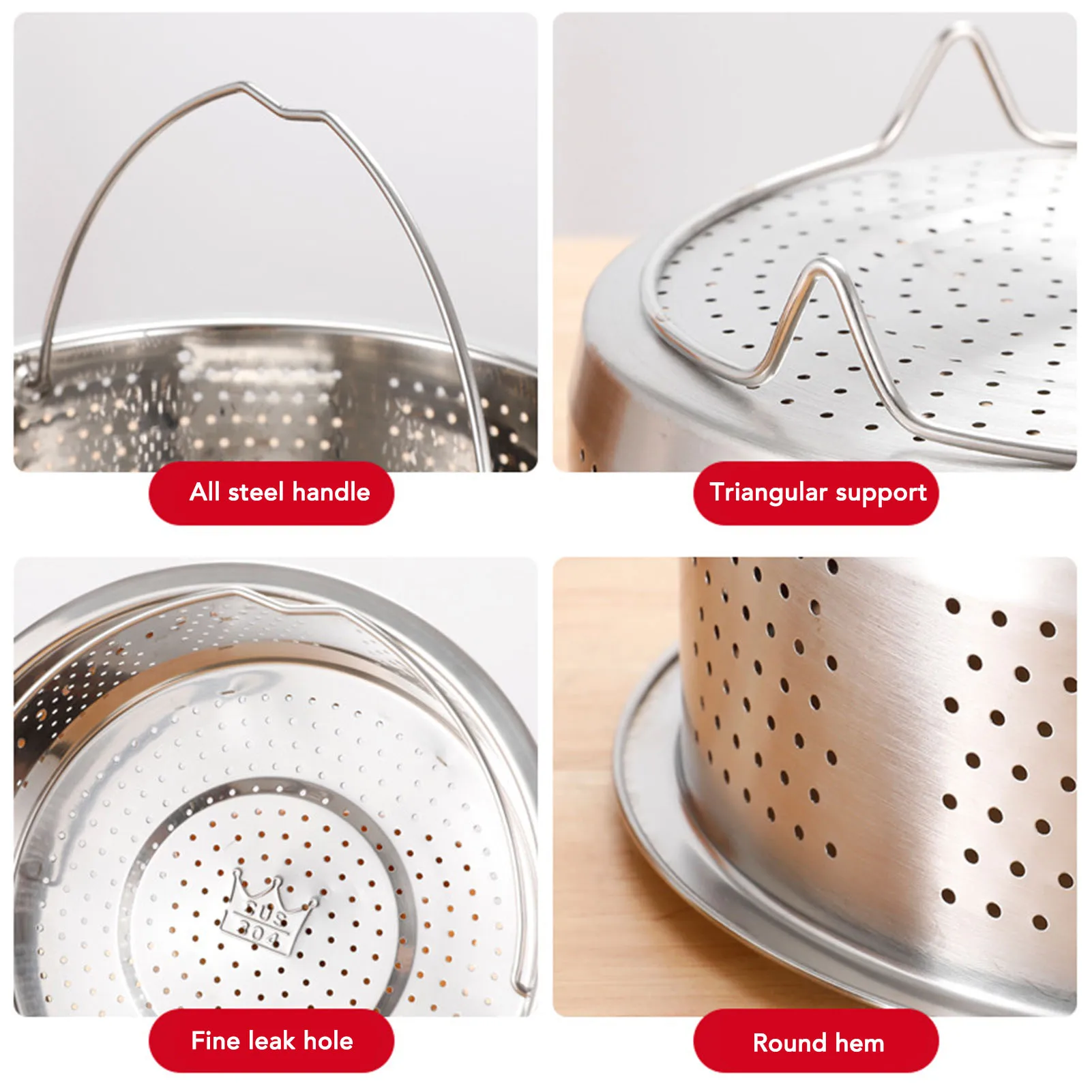1Pc Stainless Steel Steam Basket with Handle Sugar Removal Rice Cooker Insert Steaming Rack for Food Egg Vegetables Fruits thumbnail 6