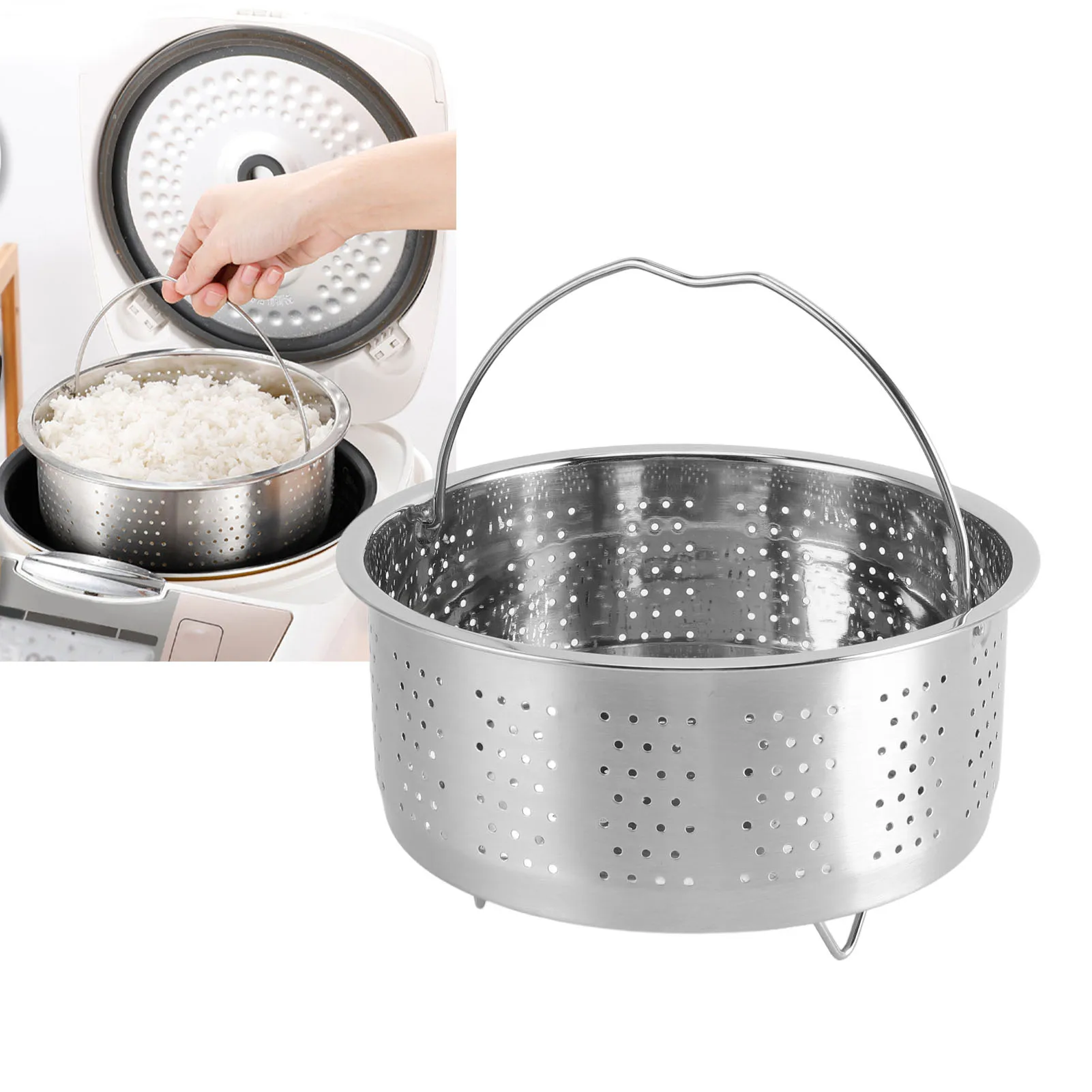 1Pc Stainless Steel Steam Basket with Handle Sugar Removal Rice Cooker Insert Steaming Rack for Food Egg Vegetables Fruits thumbnail 2