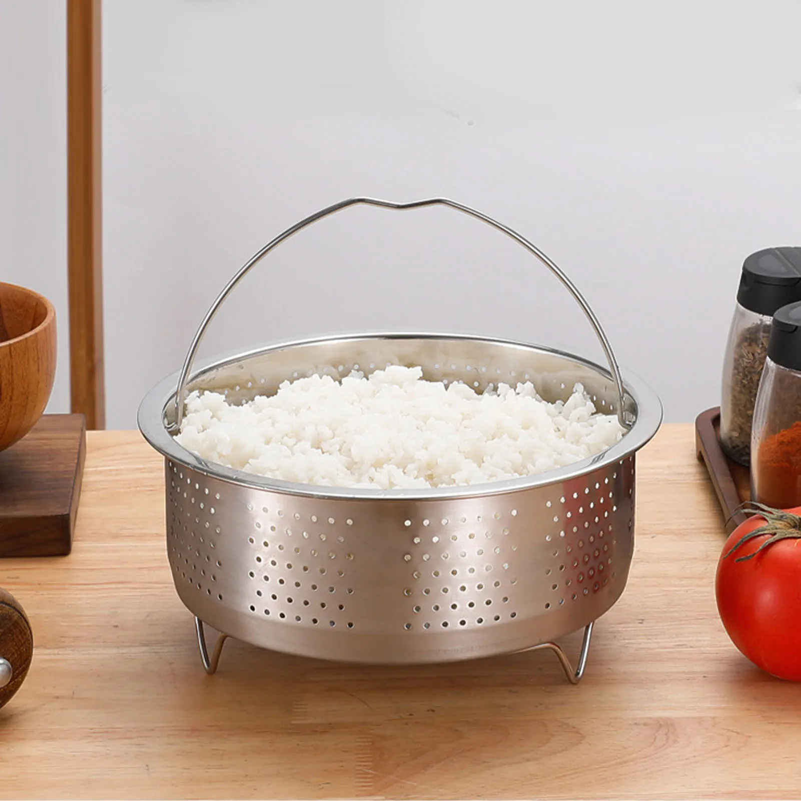 1Pc Stainless Steel Steam Basket with Handle Sugar Removal Rice Cooker Insert Steaming Rack for Food Egg Vegetables Fruits thumbnail 5