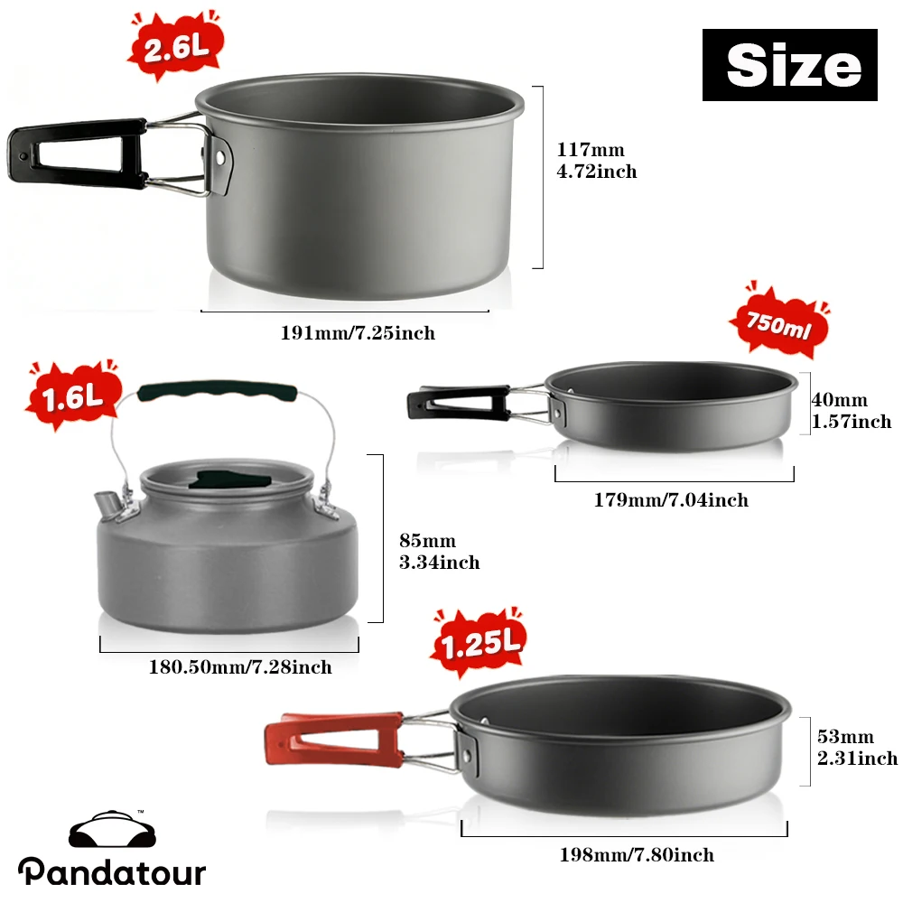 Pandatour Camping Cooking Aluminum Outdoor Travel Tableware Non-Stick Pots Assorted Folding Tourism Cooker Cookware Equipment thumbnail 2
