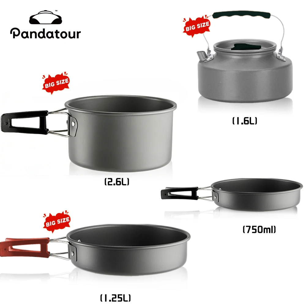 Pandatour Camping Cooking Aluminum Outdoor Travel Tableware Non-Stick Pots Assorted Folding Tourism Cooker Cookware Equipment