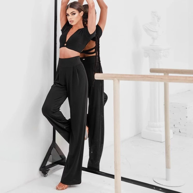Summer Latin Dance Pants for Women Breathable High-waists Professional Cha-cha Samba Rumba Training Performance Dance Long Pants thumbnail 2