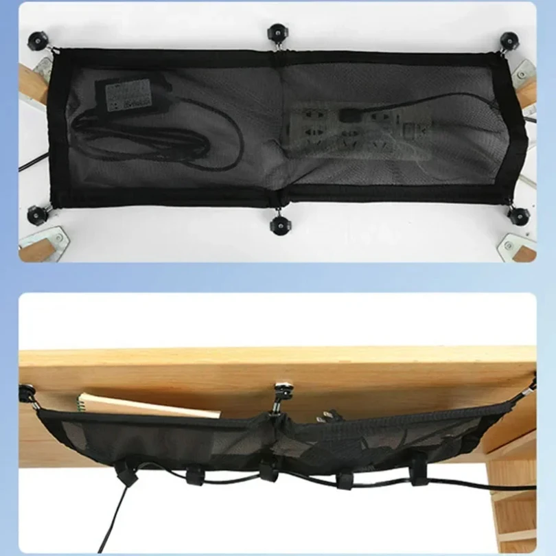 8 Hole Socket Network Pocket Under Desk Cable Management Net Under Table Cord Management Mesh Organizer Flexible Wire Hiders thumbnail 3