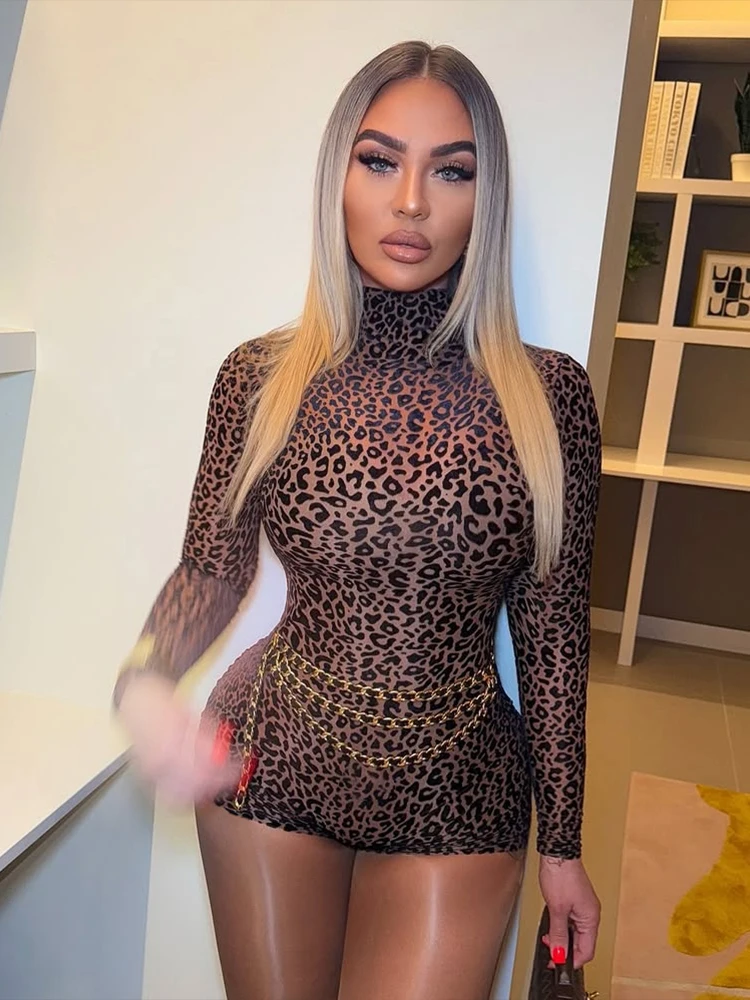 Sisterlinda Spring Release Junior Fashion Sexy High Street Jumpsuits K25Q73871 Girl Leopard Close-Fitting High-Necked Rompers thumbnail 3
