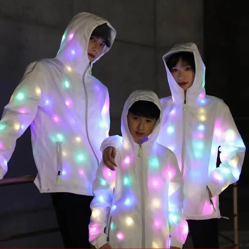 Led Light Waterproof Jacket Fashion Night Running Prop Led Light Up Rave Coat Adult Dance Performance Fancy Dress Flash Clothes
