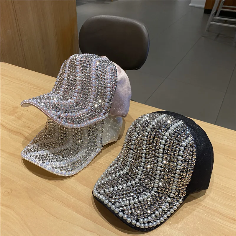 New Baseball Cap Women Full Rhinestone Beads Mesh Cap Street Fashion Snapback Hats Casual Party Hip Hop Kpop Dance Cap thumbnail 2