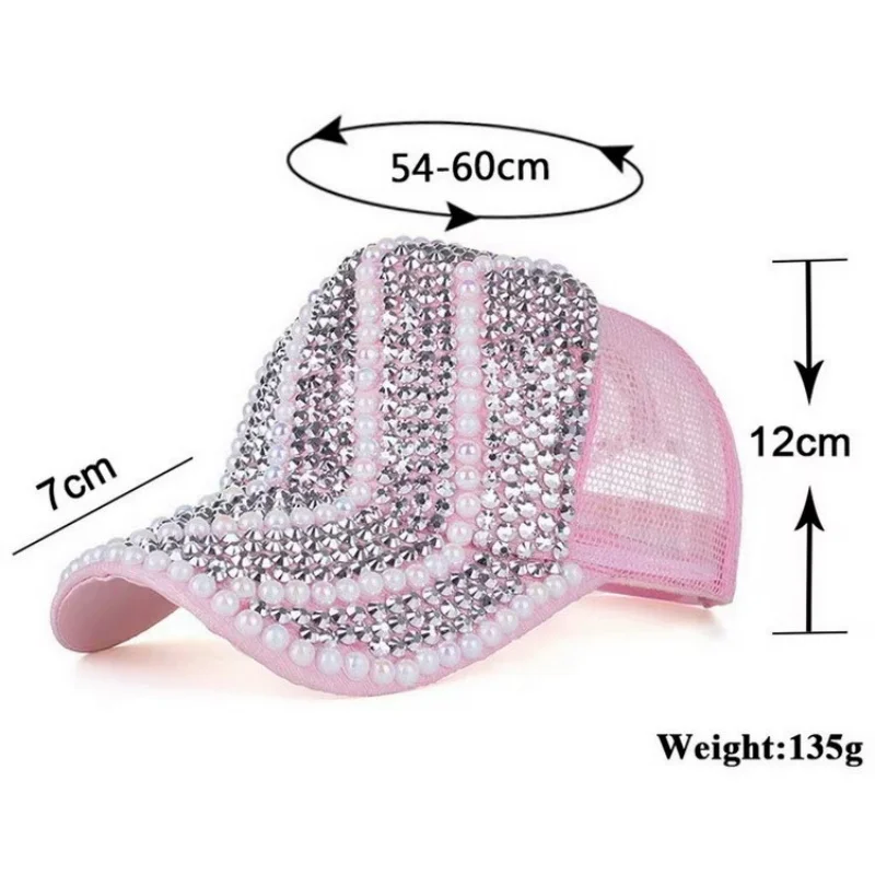 New Baseball Cap Women Full Rhinestone Beads Mesh Cap Street Fashion Snapback Hats Casual Party Hip Hop Kpop Dance Cap thumbnail 6