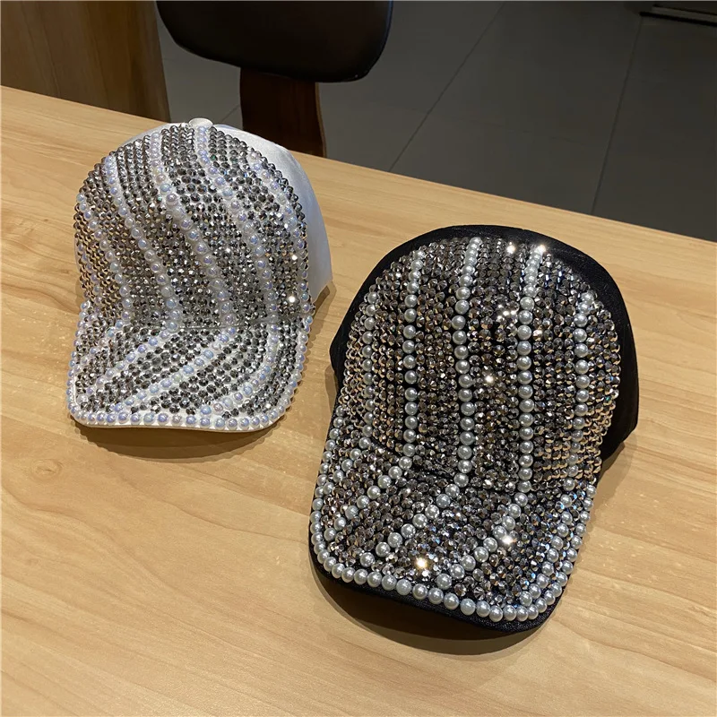 New Baseball Cap Women Full Rhinestone Beads Mesh Cap Street Fashion Snapback Hats Casual Party Hip Hop Kpop Dance Cap thumbnail 3