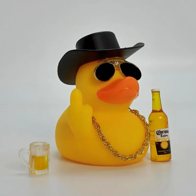 Funny Middle Finger Duck Car Dashboard Decoration Cool Rubber Duck with Small Wine Bottle Beer Home Car Ornaments Creative Gift thumbnail 5