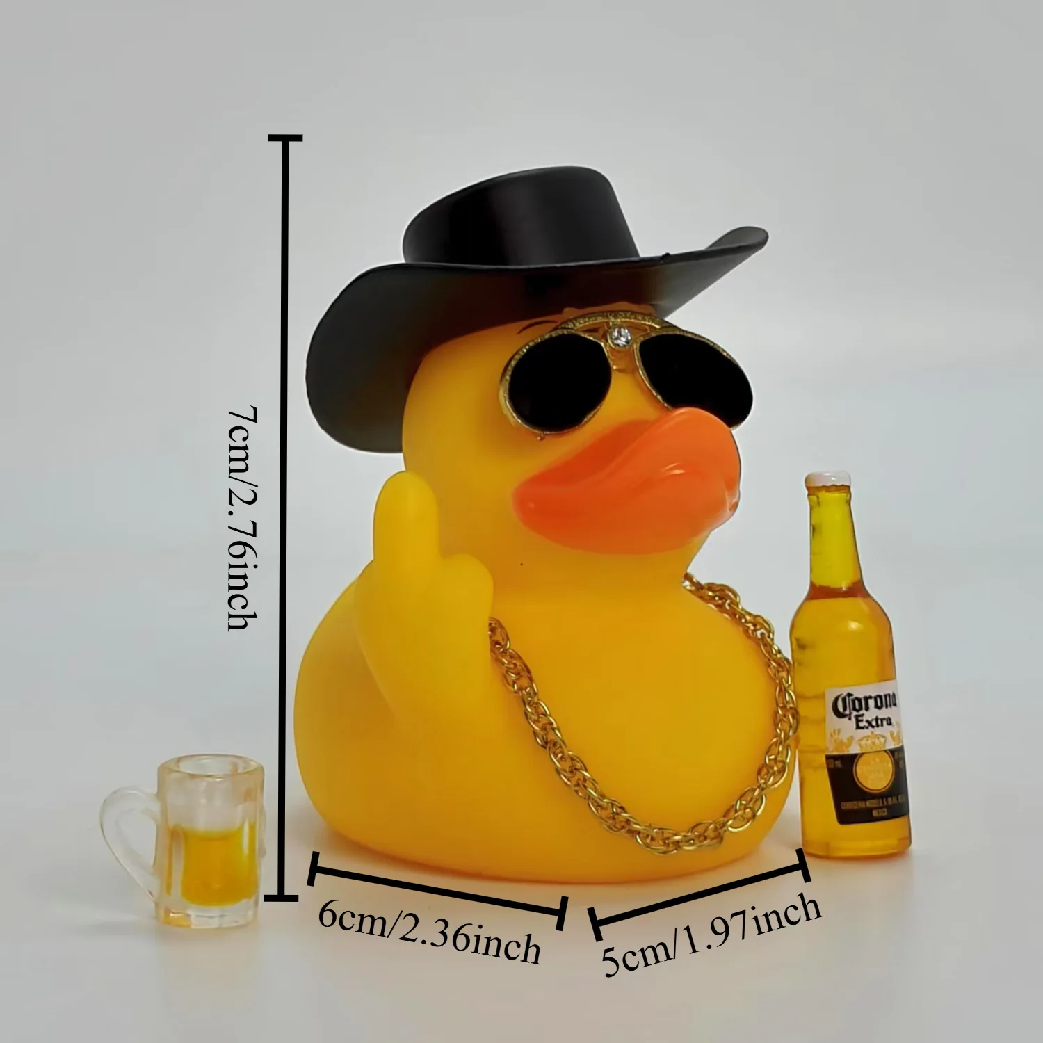 Funny Middle Finger Duck Car Dashboard Decoration Cool Rubber Duck with Small Wine Bottle Beer Home Car Ornaments Creative Gift thumbnail 3